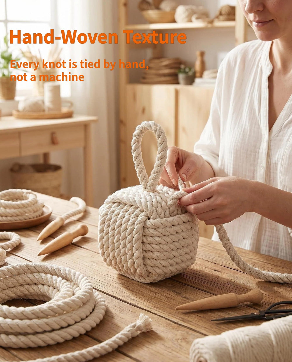 Close-up of Optish rope knot texture highlighting handwoven cotton detail and natural look