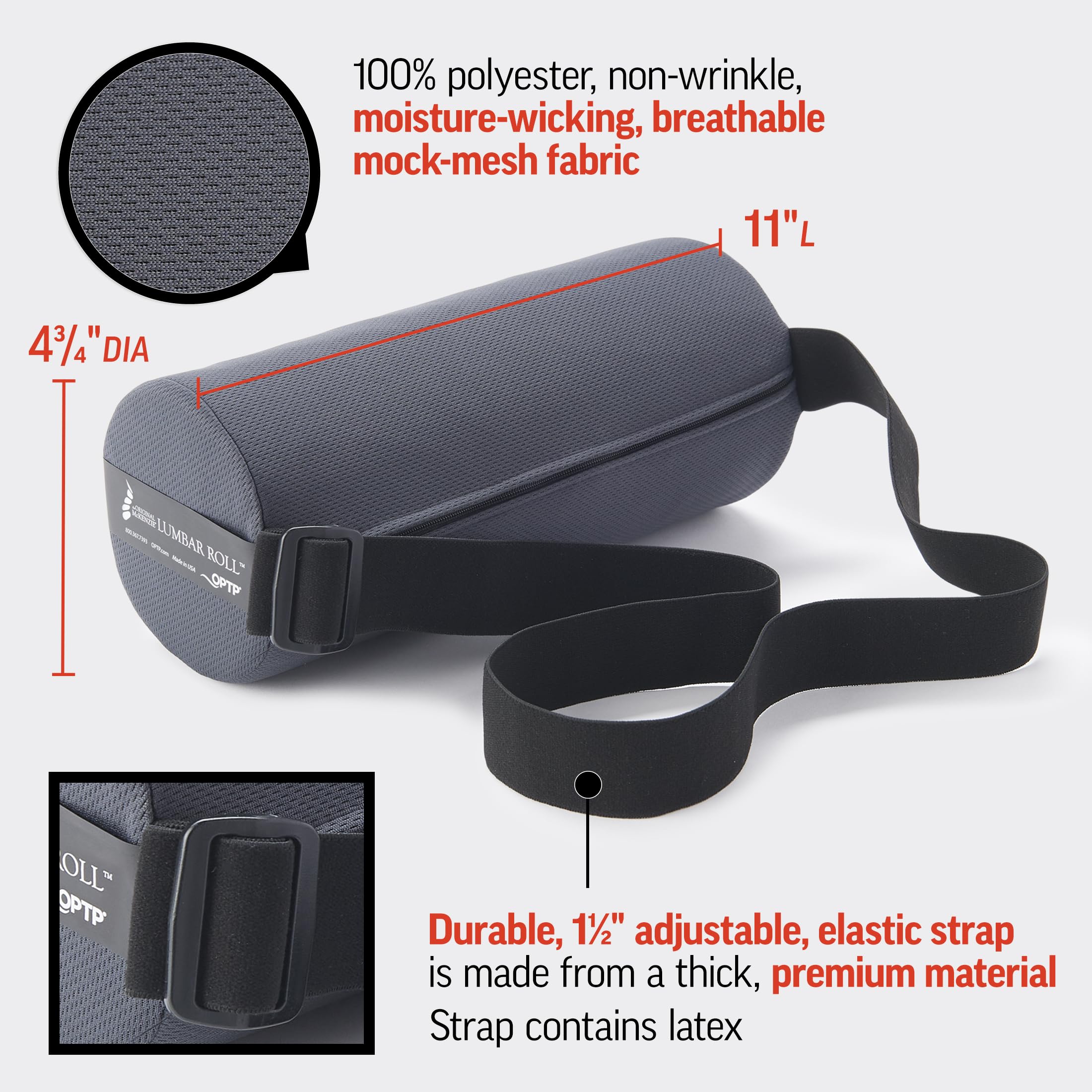 OPTP lumbar roll attached to office chair providing posture support