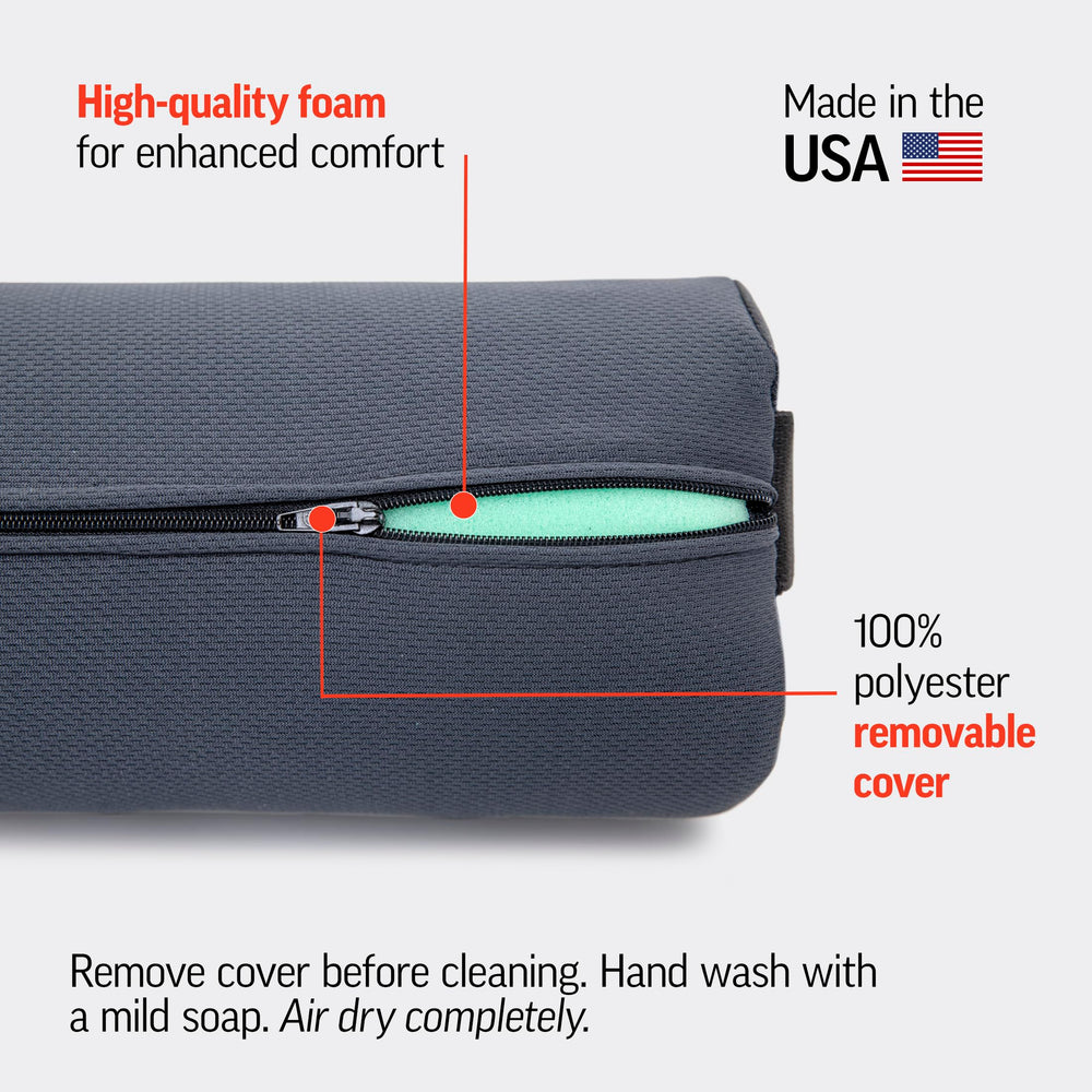 OPTP McKenzie lumbar roll shown in hand for size and portability