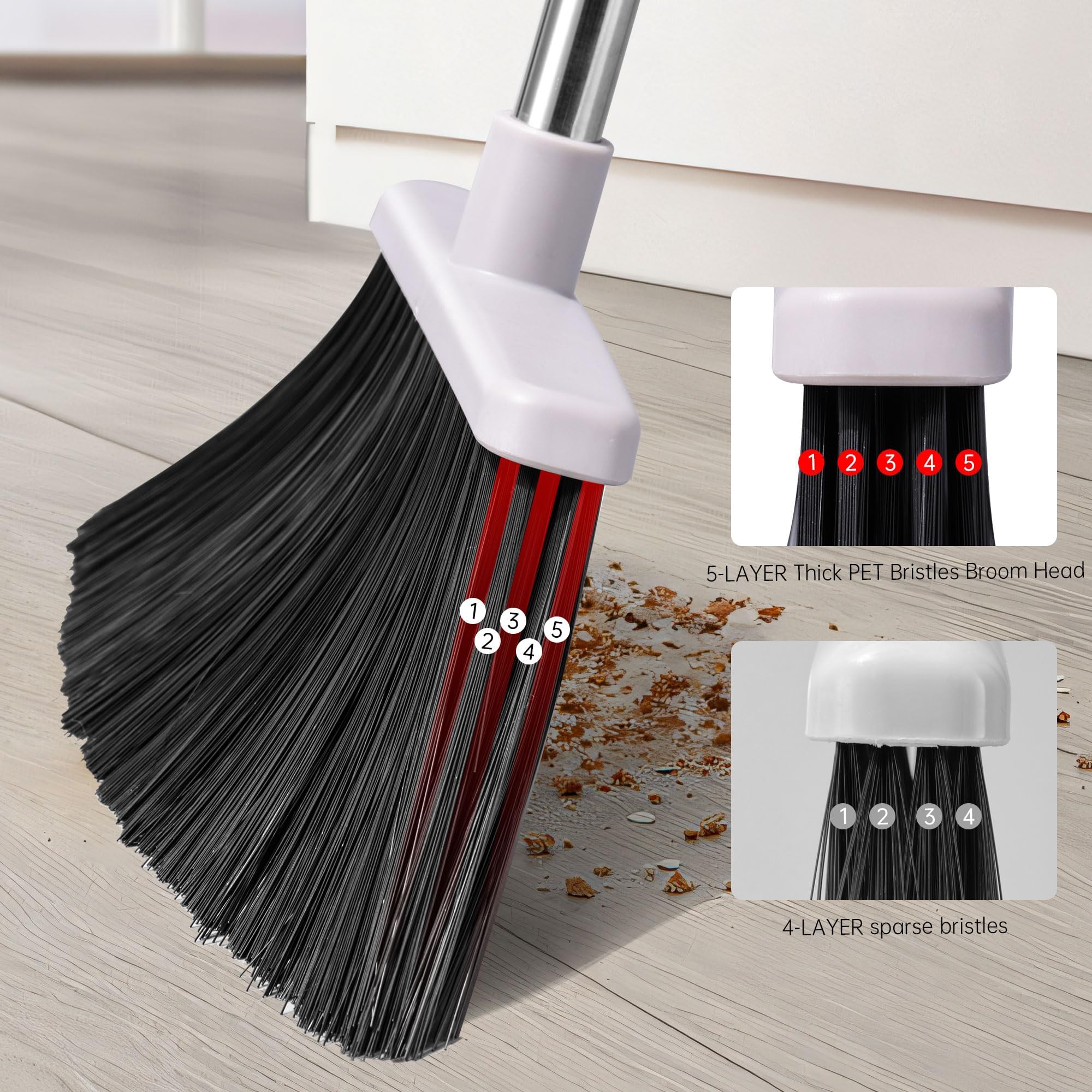 OPTTIDI broom sweeping kitchen floor demonstrating quick pickup of crumbs