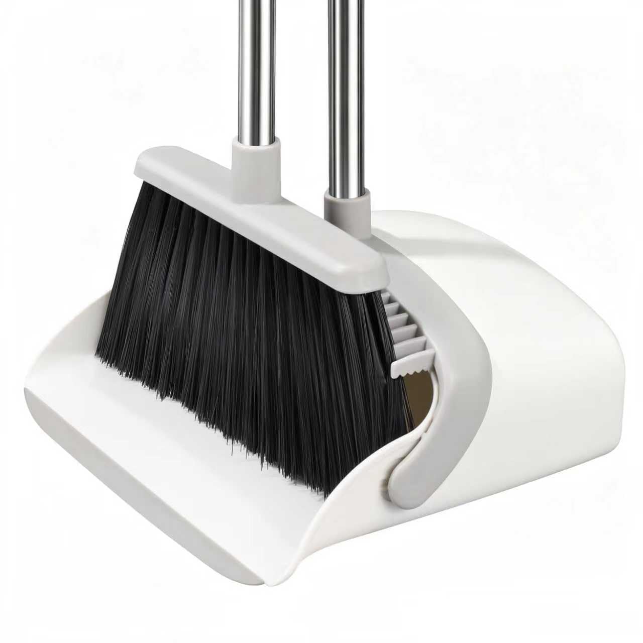 OPTTIDI front view of broom and dustpan set showing compact packaging and benefits