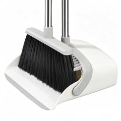 OPTTIDI front view of broom and dustpan set showing compact packaging and benefits