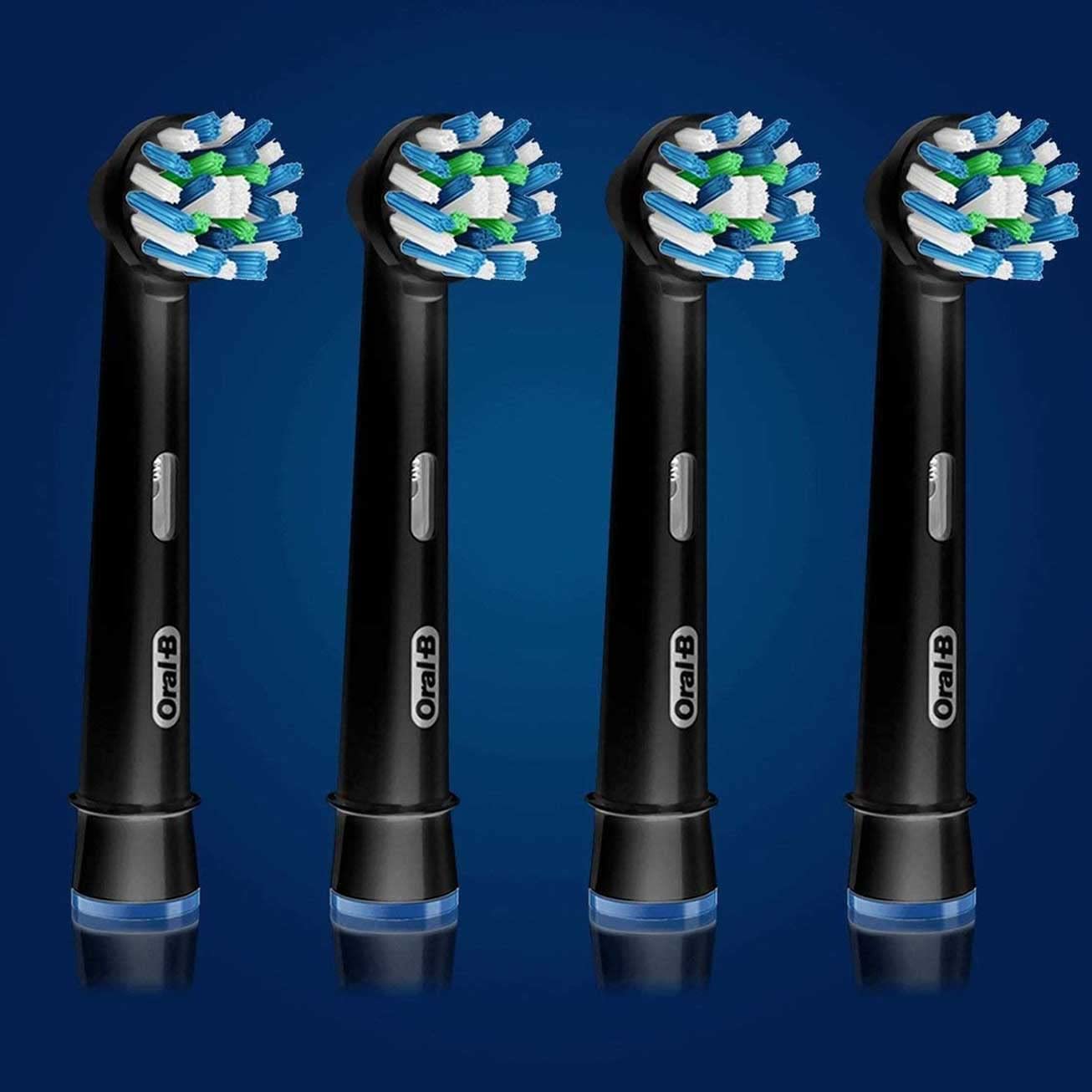 Oral-B close-up of CrossAction angled bristles showing precise plaque targeting
