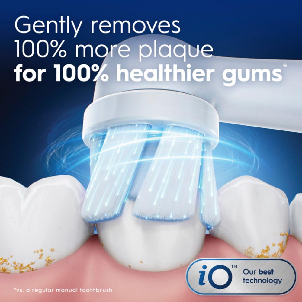 Oral-B brush head attached to iO handle showing precision fit benefit