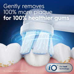 Oral-B brush head attached to iO handle showing precision fit benefit