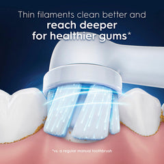 Oral-B detail of color-changing bristles indicating timely replacement benefit