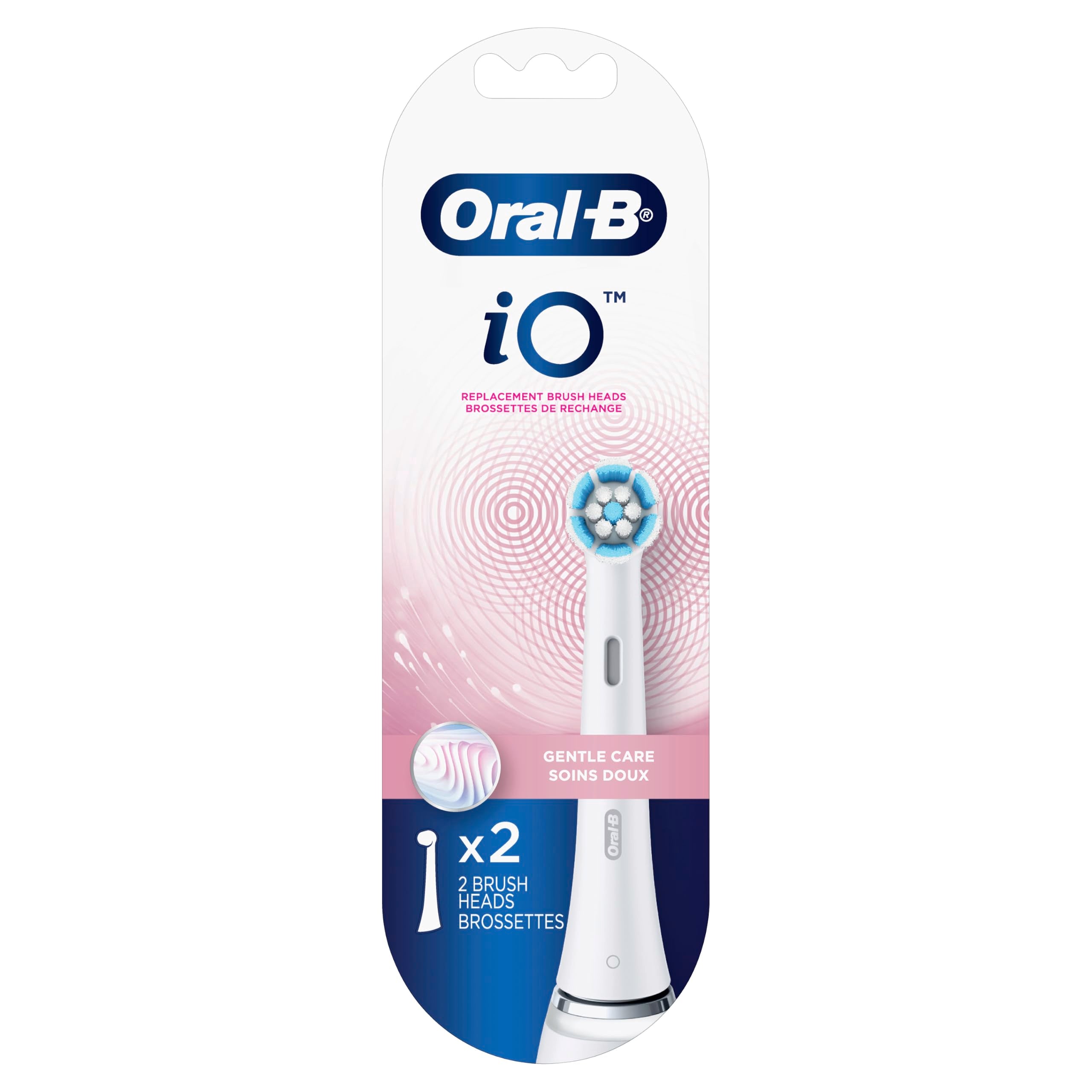 Oral-B label close-up highlighting iO compatibility and correct-handle assurance benefit