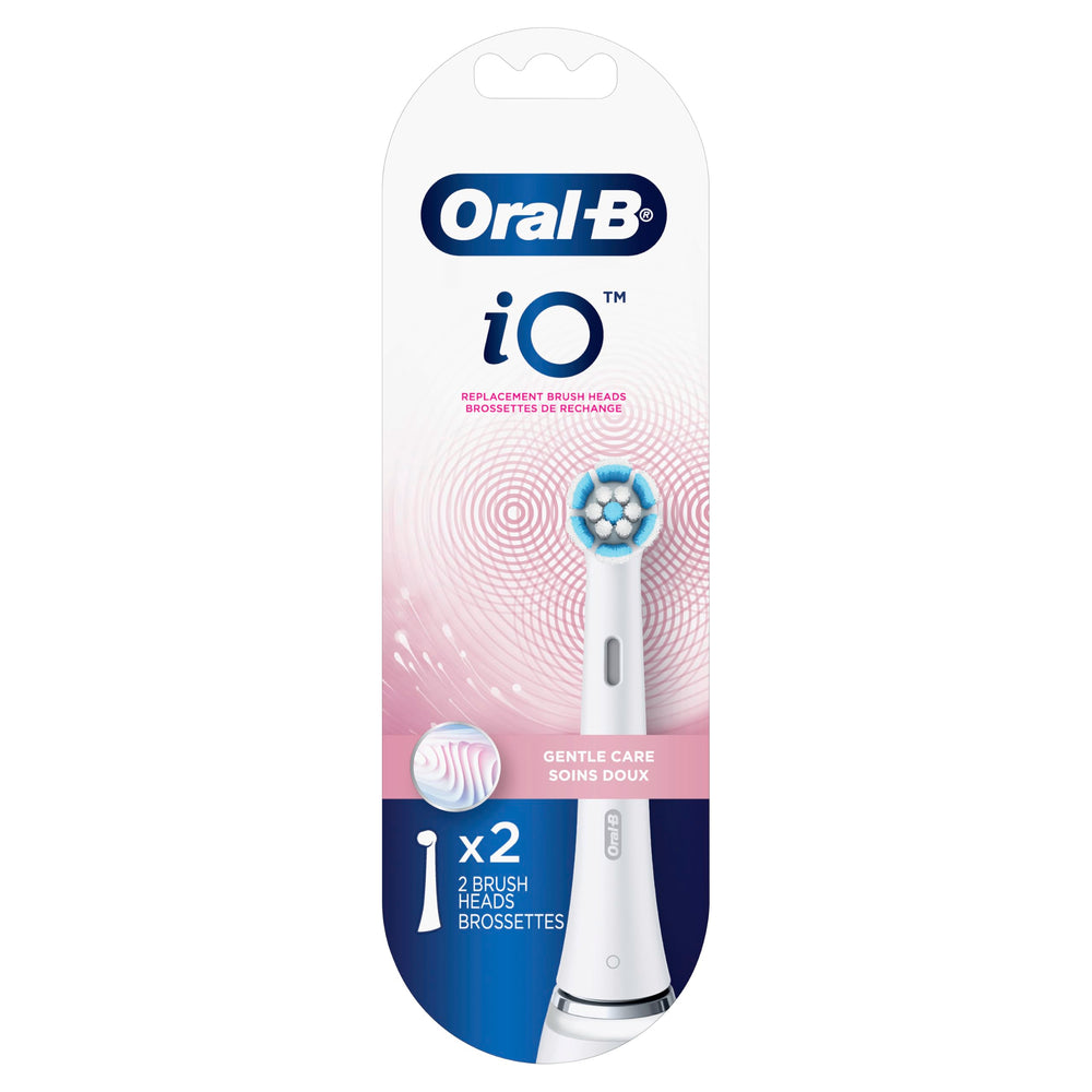 Oral-B label close-up highlighting iO compatibility and correct-handle assurance benefit