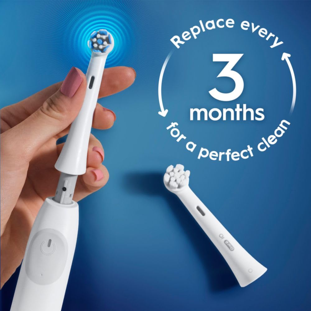 Oral-B brush head in bathroom setting showing everyday usability benefit