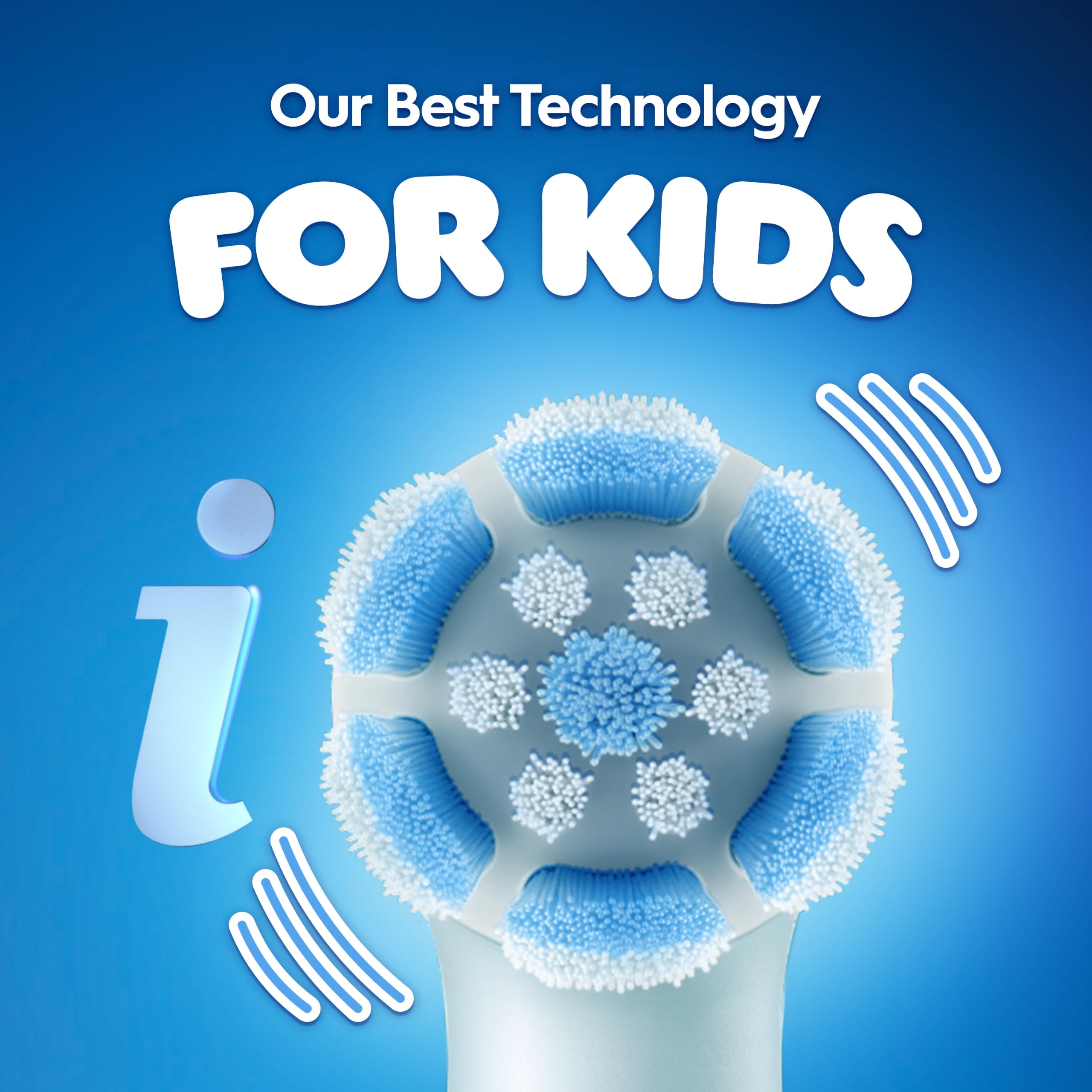 Oral-B iO Kids round brush head closeup showing bristle design for better cleaning