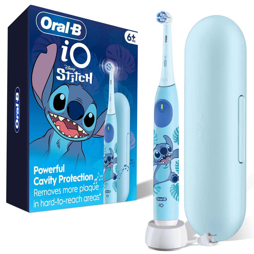 Oral-B iO Kids Stitch front view showing fun design and ergonomic grip benefit