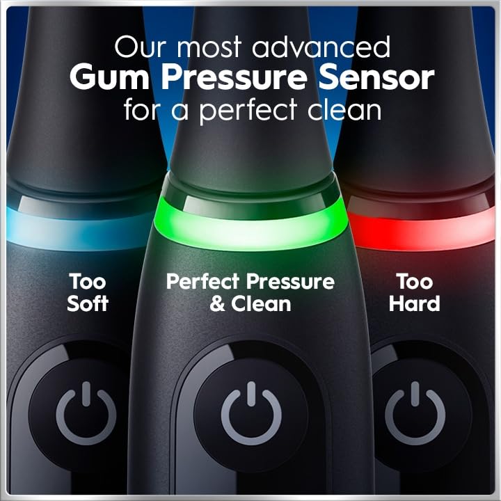 Oral-B pressure sensor indicator lit to warn about hard brushing and protect gums