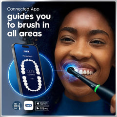 Oral-B round brush head detail illustrating bristle design for thorough tooth-by-tooth cleaning