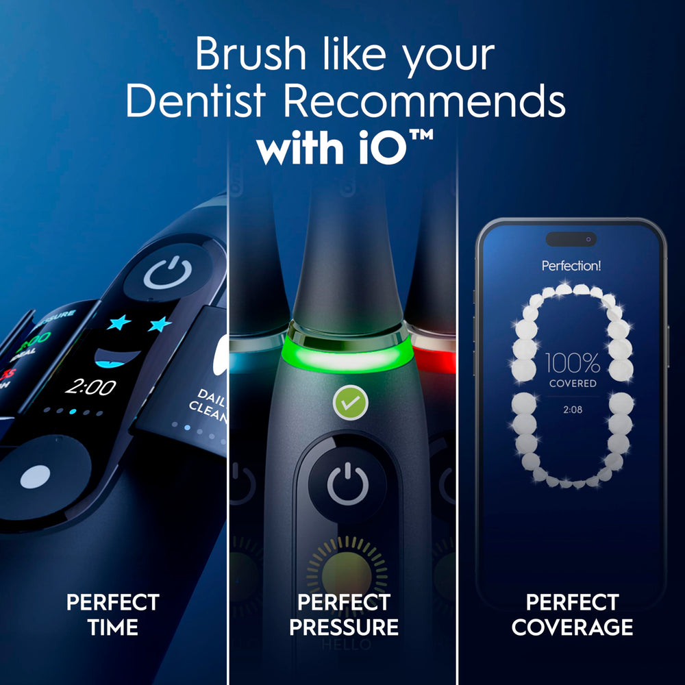Oral-B iO Series 9 four replacement brush heads laid out for convenient swapping benefit