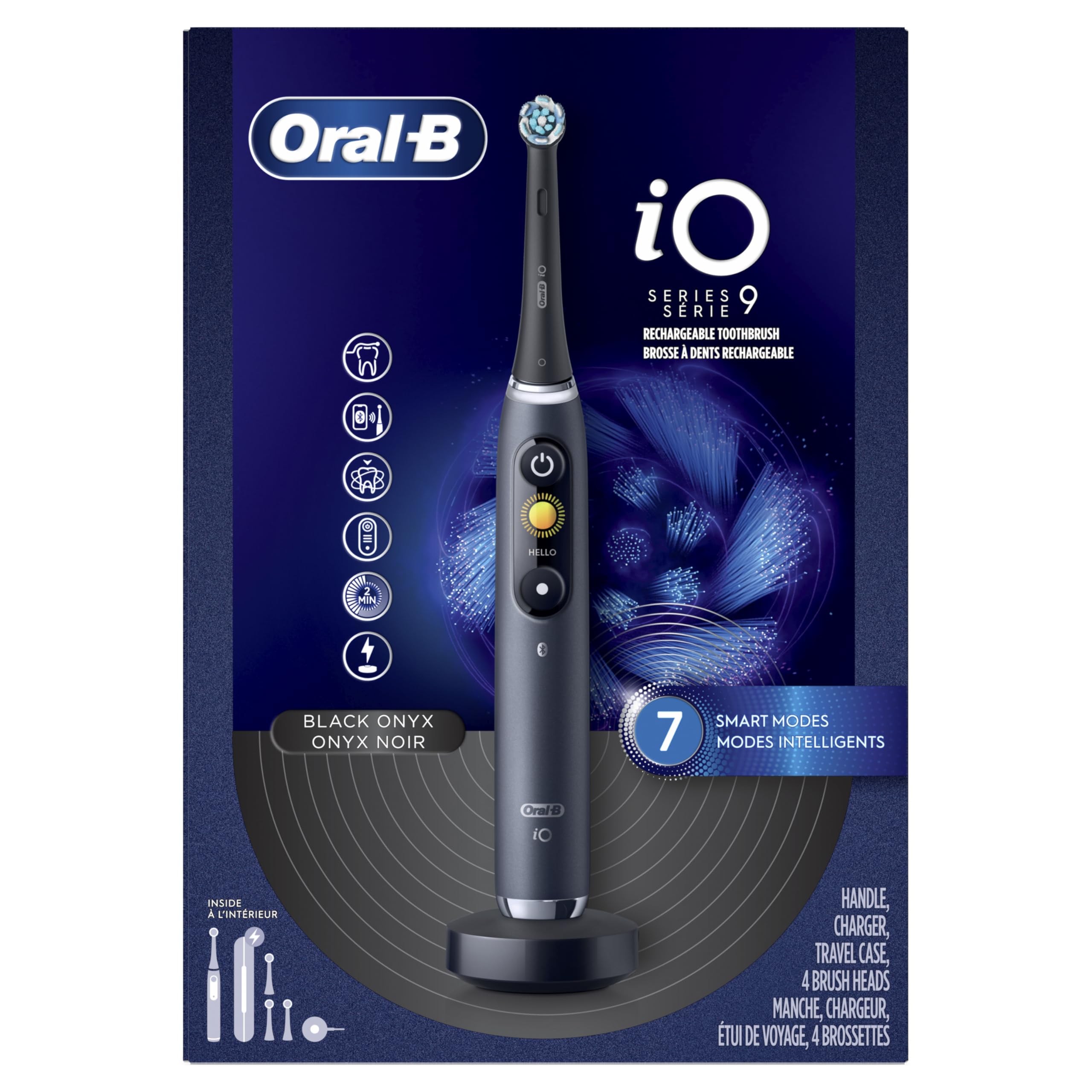 Oral-B iO Series 9 magnetic charging base detail for fast, frictionless power benefit