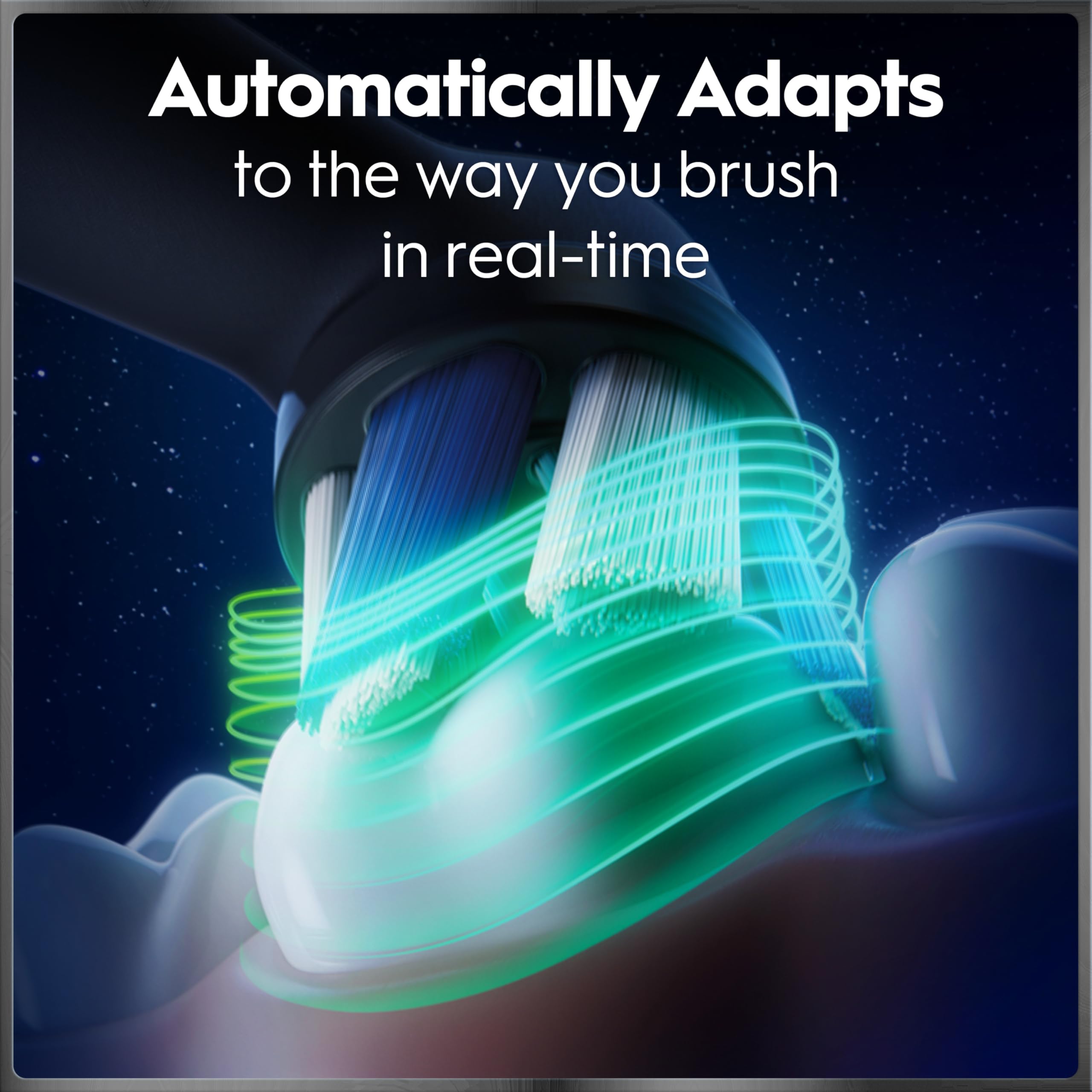 Oral-B iO Series 9 color display closeup showing AI guidance and timing benefit