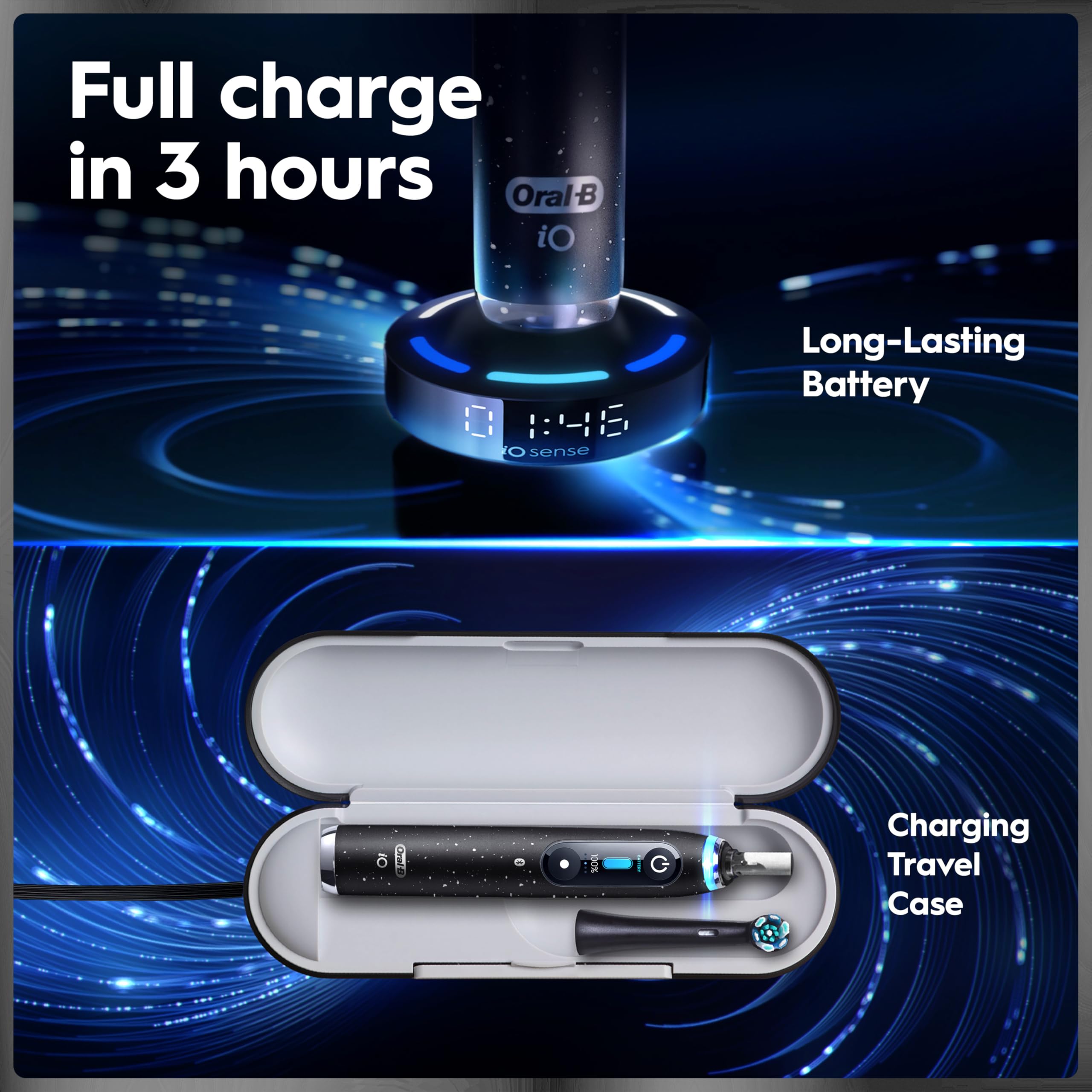 Oral-B iO Series 9 travel case open with handle inside for hygienic storage benefit
