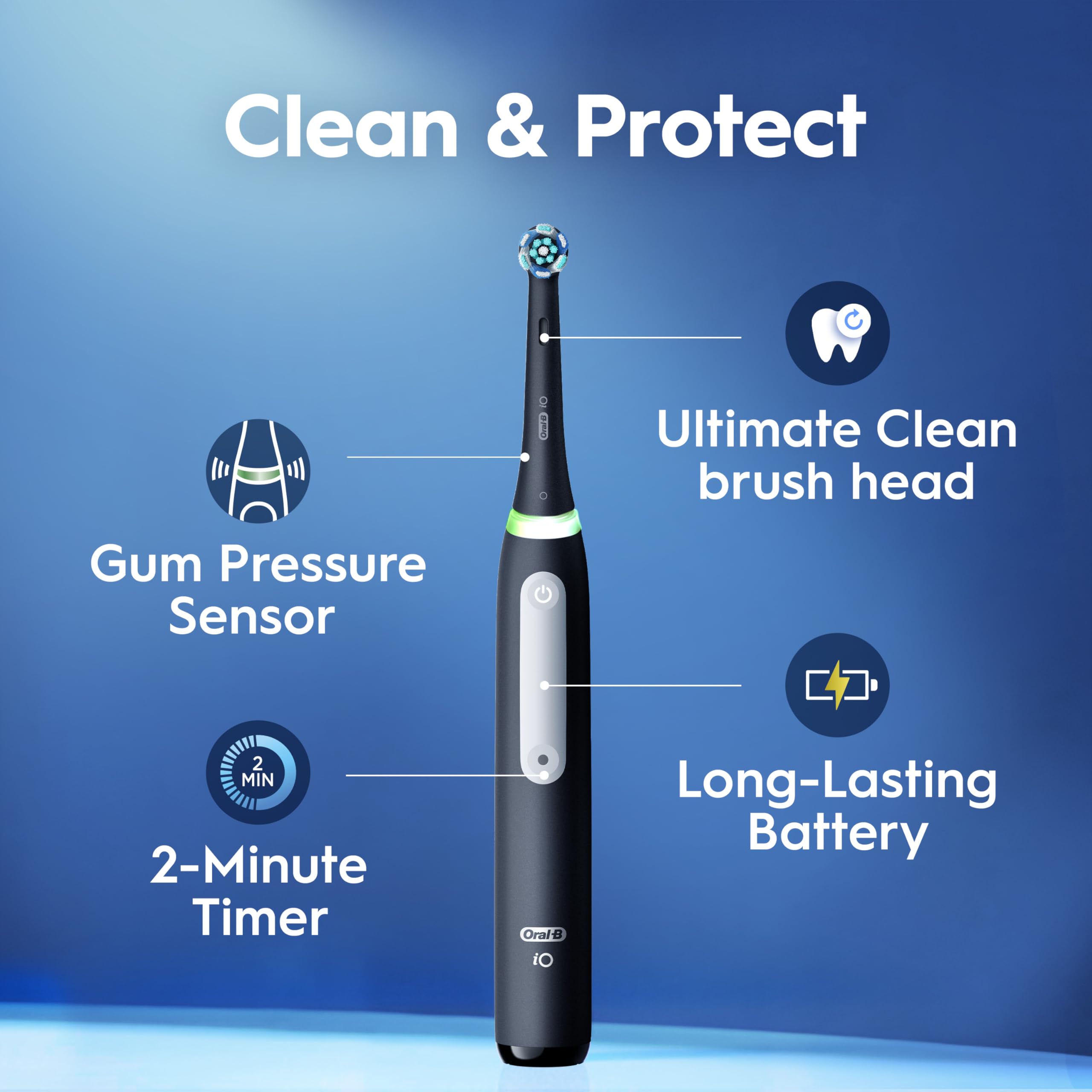 Oral-B close-up of handle pressure sensor that protects gums from overbrushing