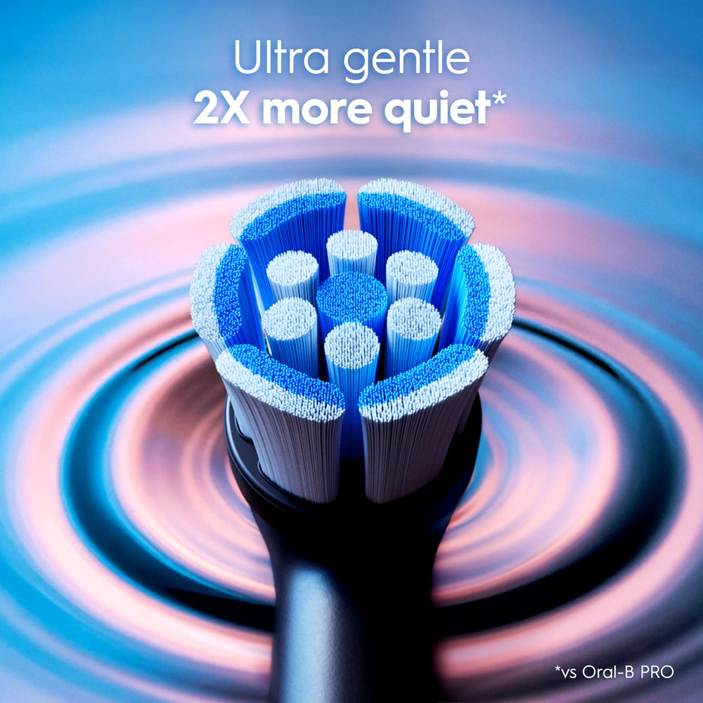 Oral-B handle illuminated timer indicating two-minute quadrant reminders for coverage