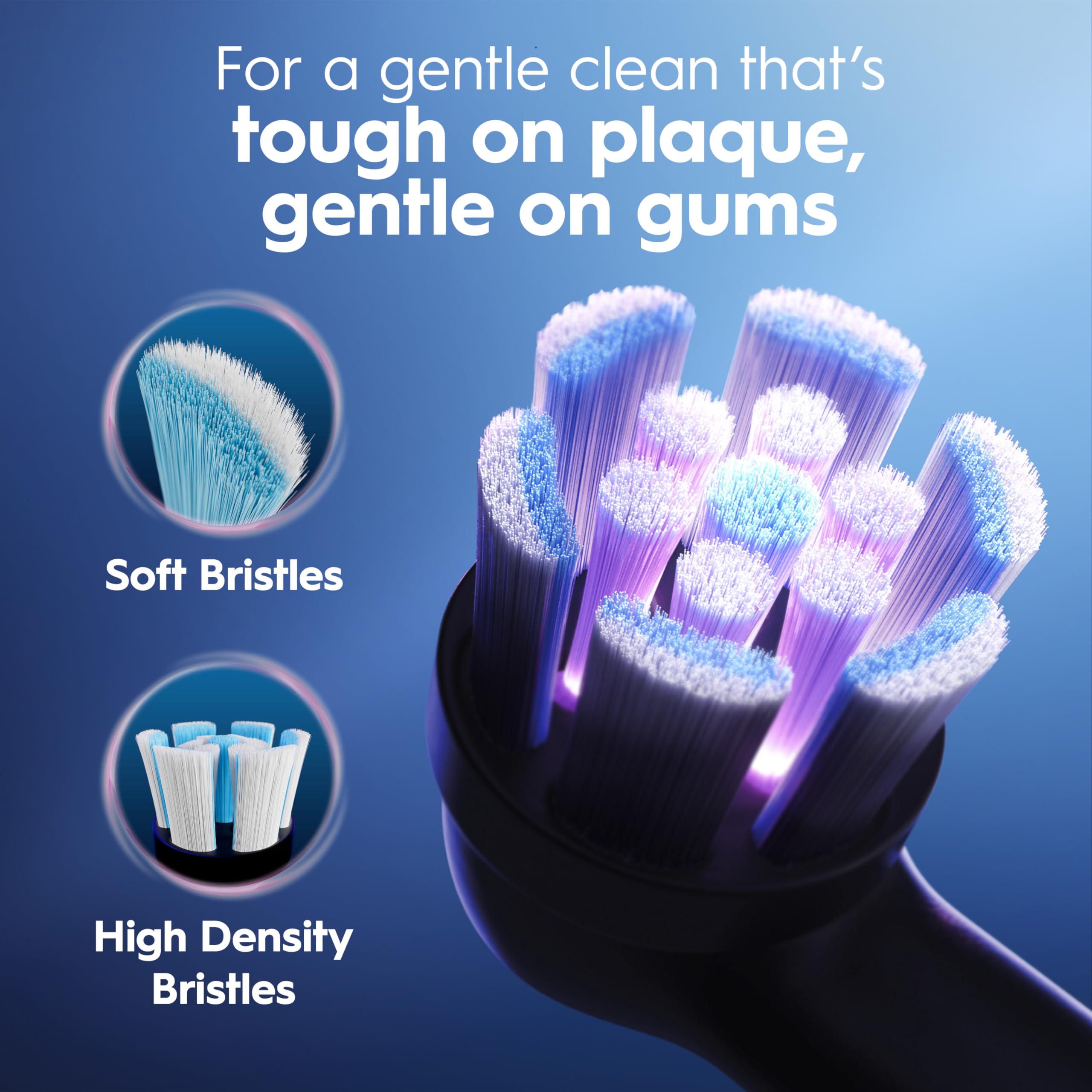 Oral-B iO3 next to manual toothbrush showing superior cleaning design and reach