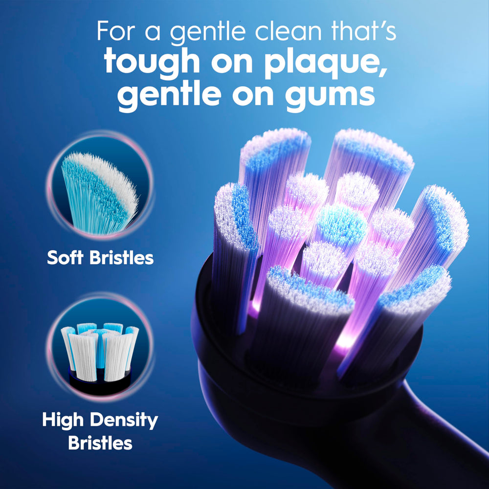 Oral-B iO3 next to manual toothbrush showing superior cleaning design and reach