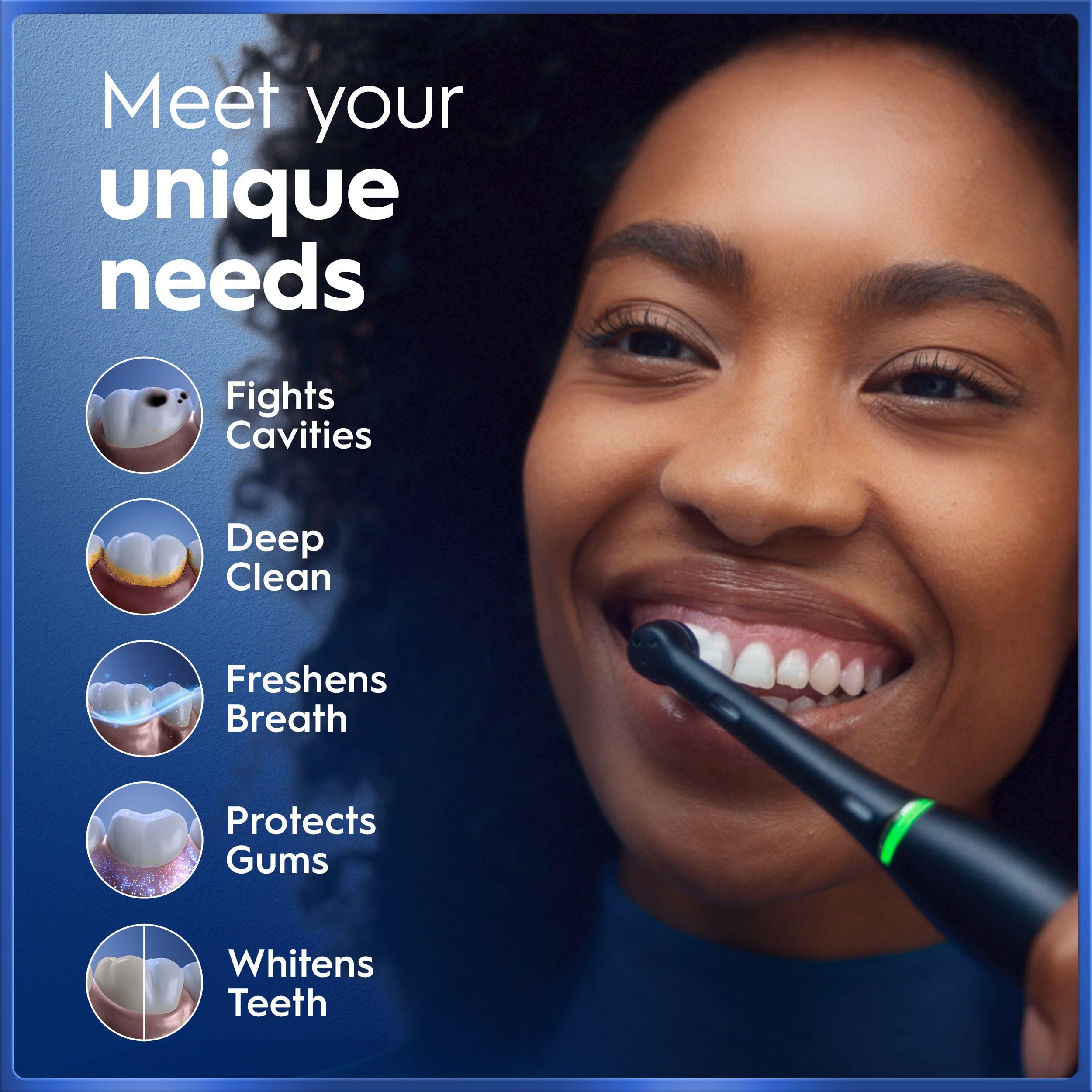 Oral-B iO5 smart display close-up showing timer and mode for guided brushing
