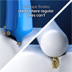 Oral-B close-up of angled X-shape bristles highlighting plaque-reach benefit