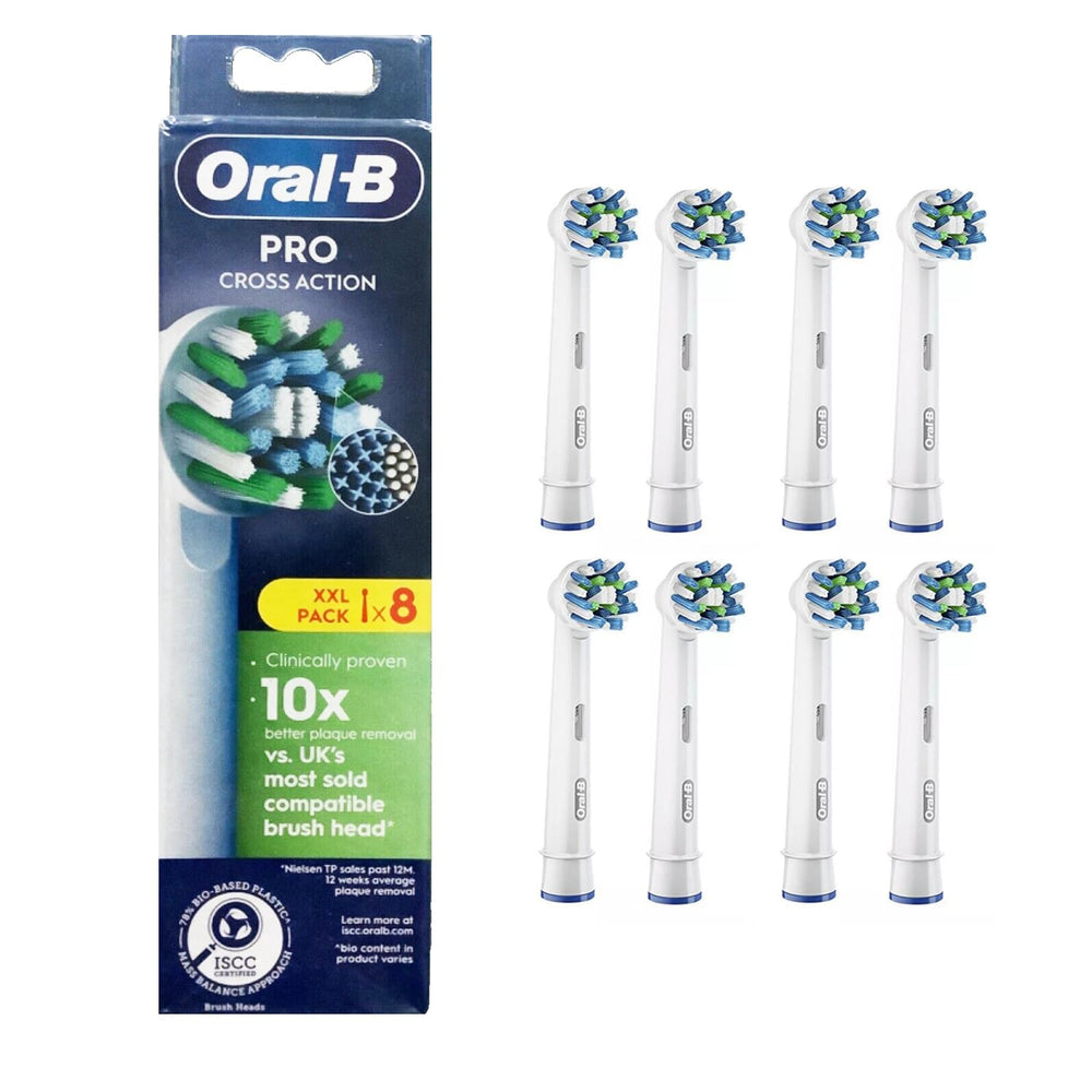 Oral-B front view of Cross Action brush head showing shape and fit, improved cleaning