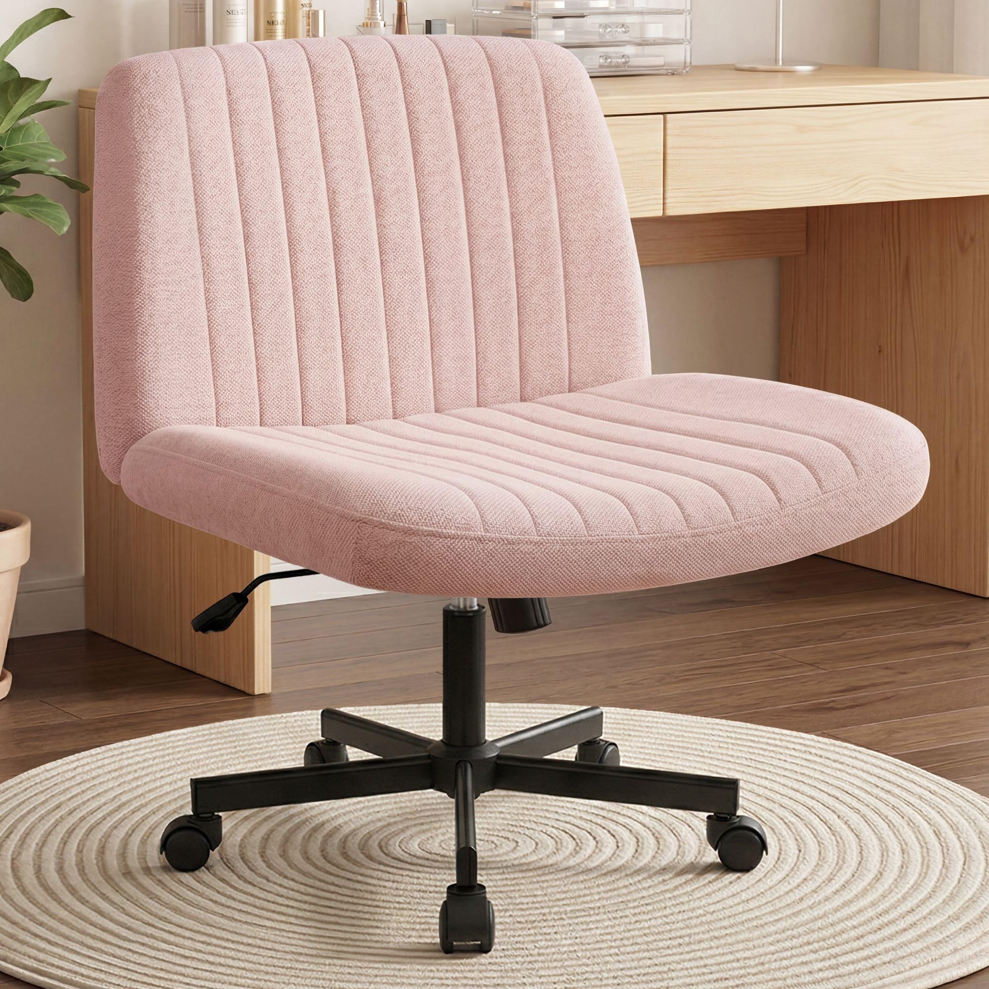 Orange Factory front view of pink criss cross chair showing full seat and back for comfort