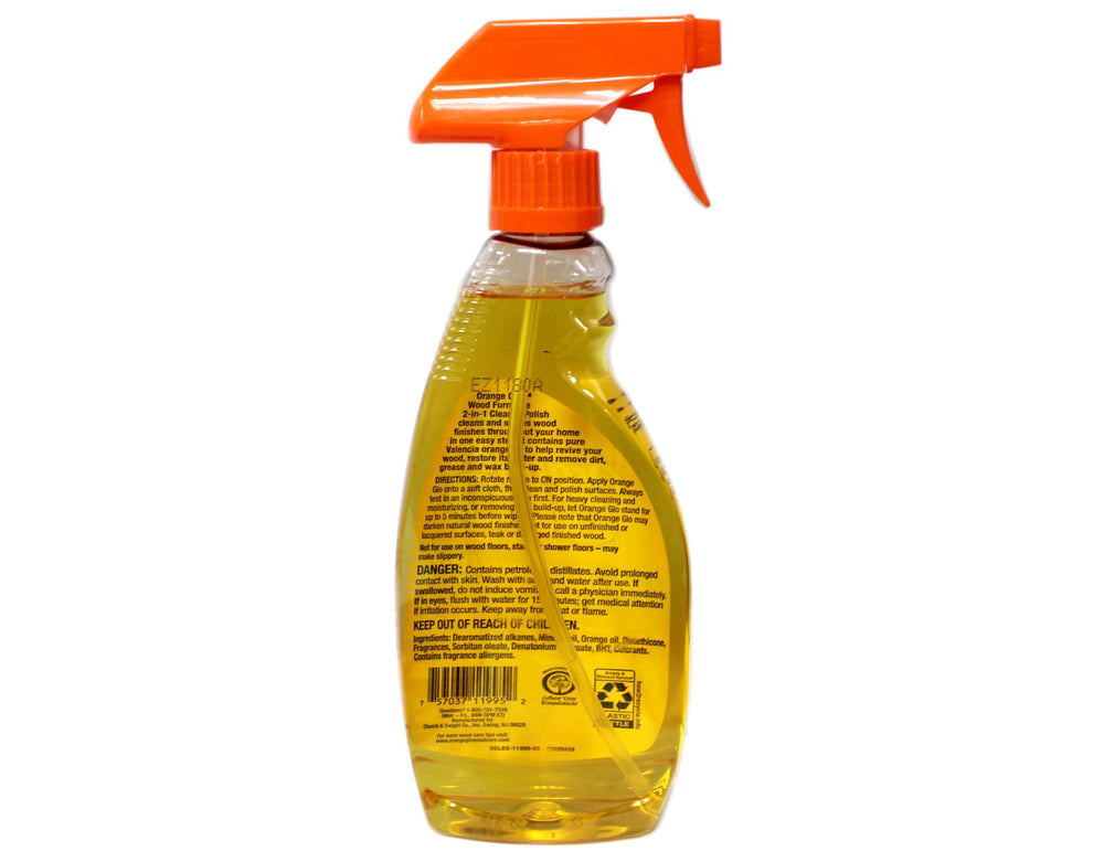 ORANGE GLO close-up of label mentioning real Valencia orange oil and fresh scent benefit