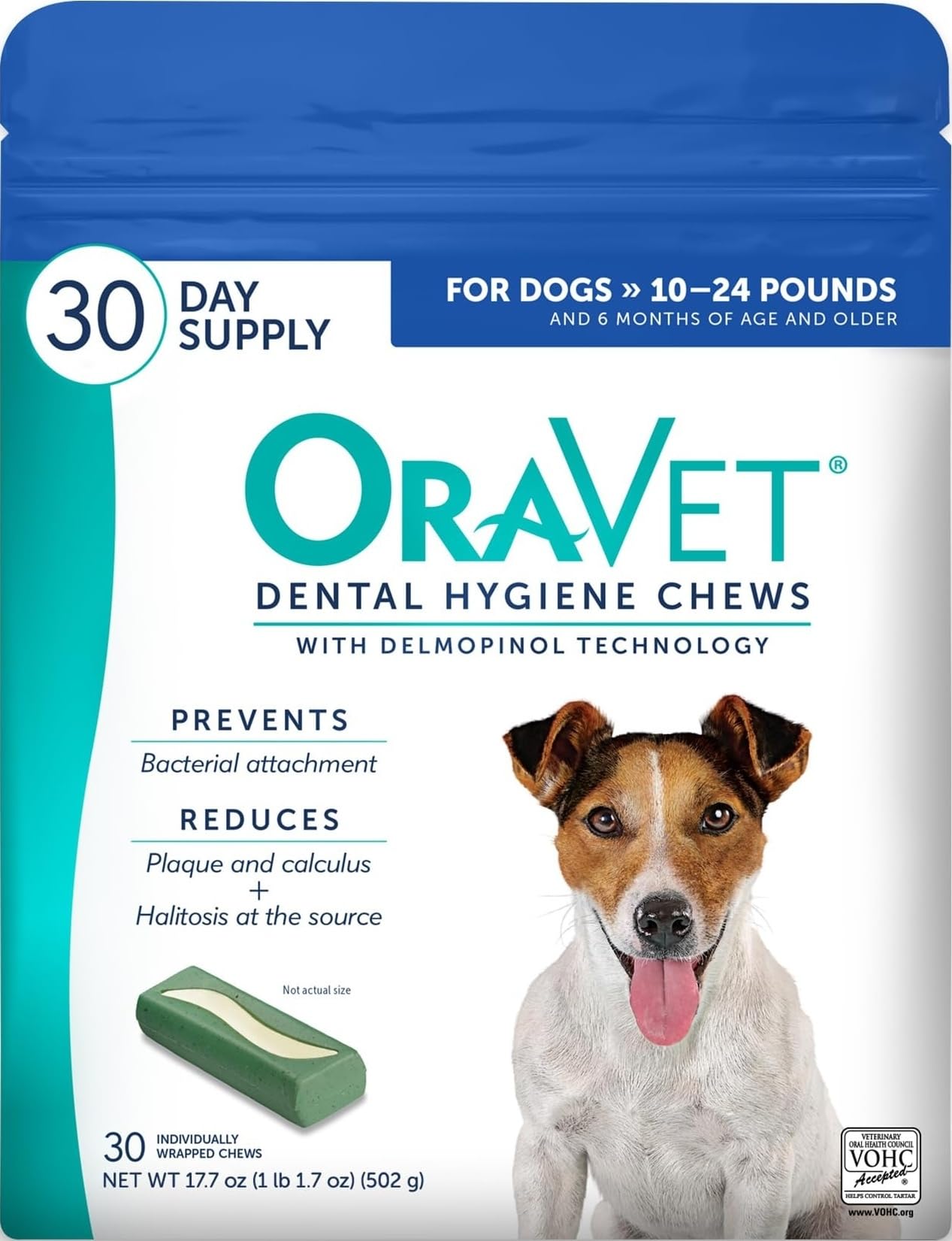 OraVet blue pouch front view showing 30-count and resealable top for freshness