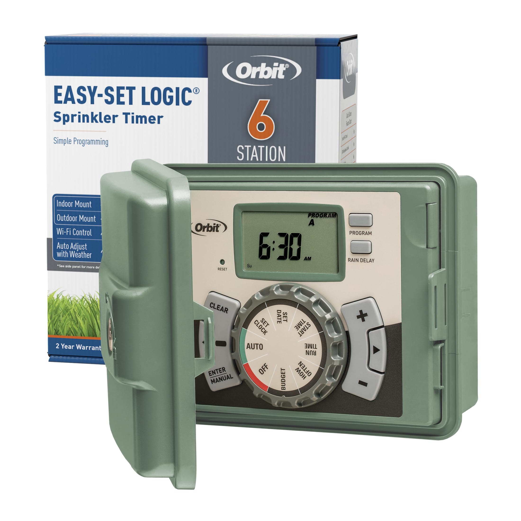 Orbit 57896 front panel showing controls and display for easy scheduling