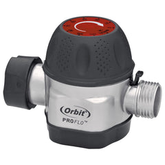 Orbit 62041 mounted on outdoor faucet with hose attached demonstrating secure, high‑flow watering