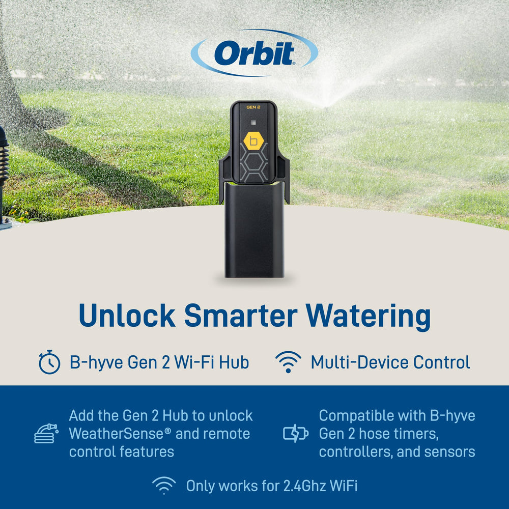 Orbit B-hyve hub with compatible controllers and sensors showing ecosystem benefit