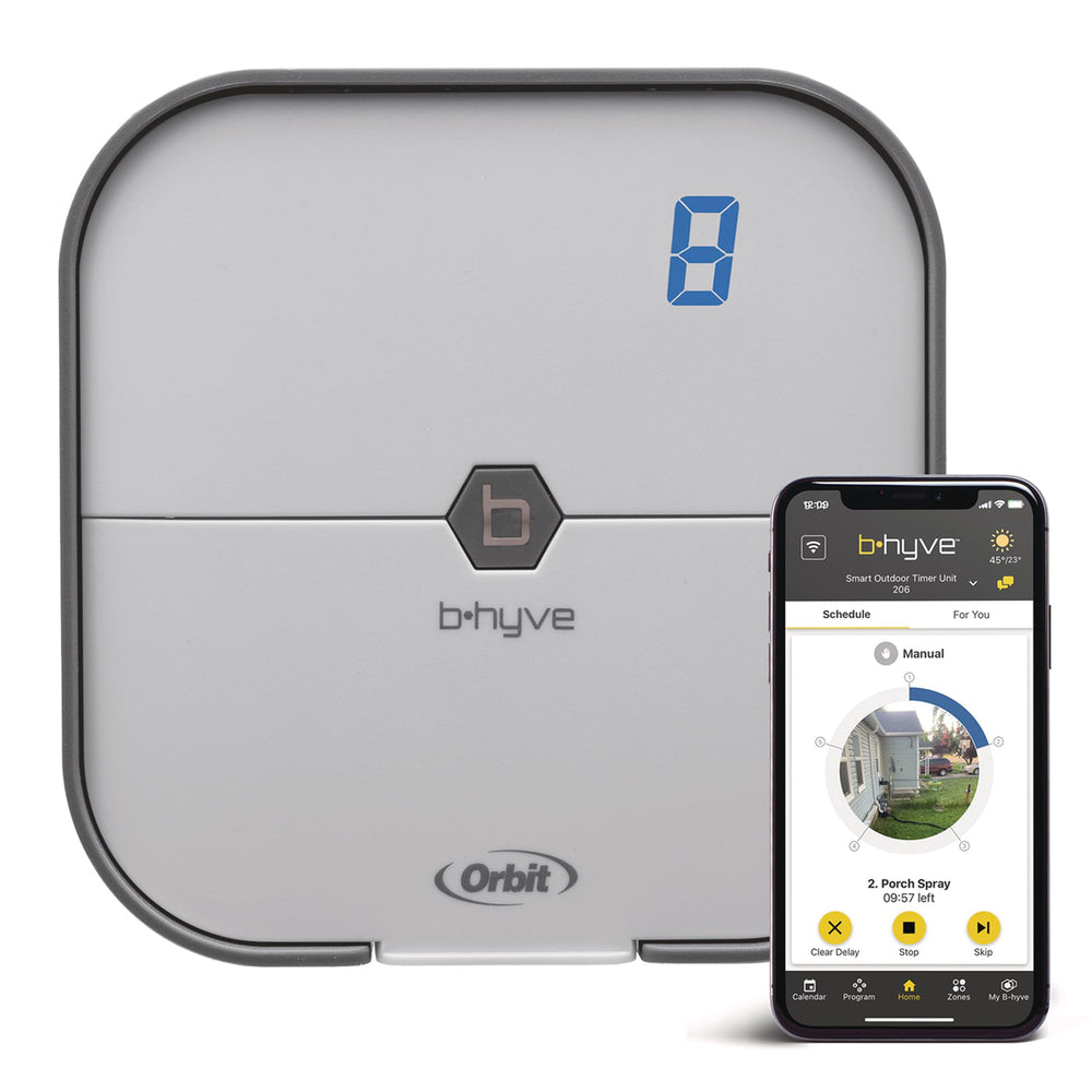 Orbit B-hyve front view showing clean indoor controller and easy access