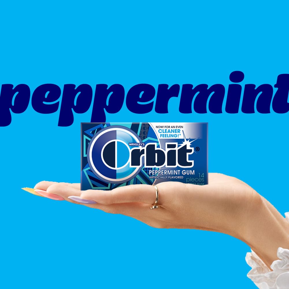 Orbit gum pieces spread next to coin for size and quantity reference