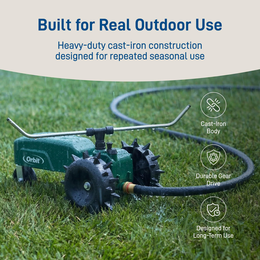 Orbit unit traveling along a hose demonstrating automated route-based watering