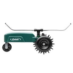 Orbit front view showing self-propelled sprinkler for effortless lawn watering