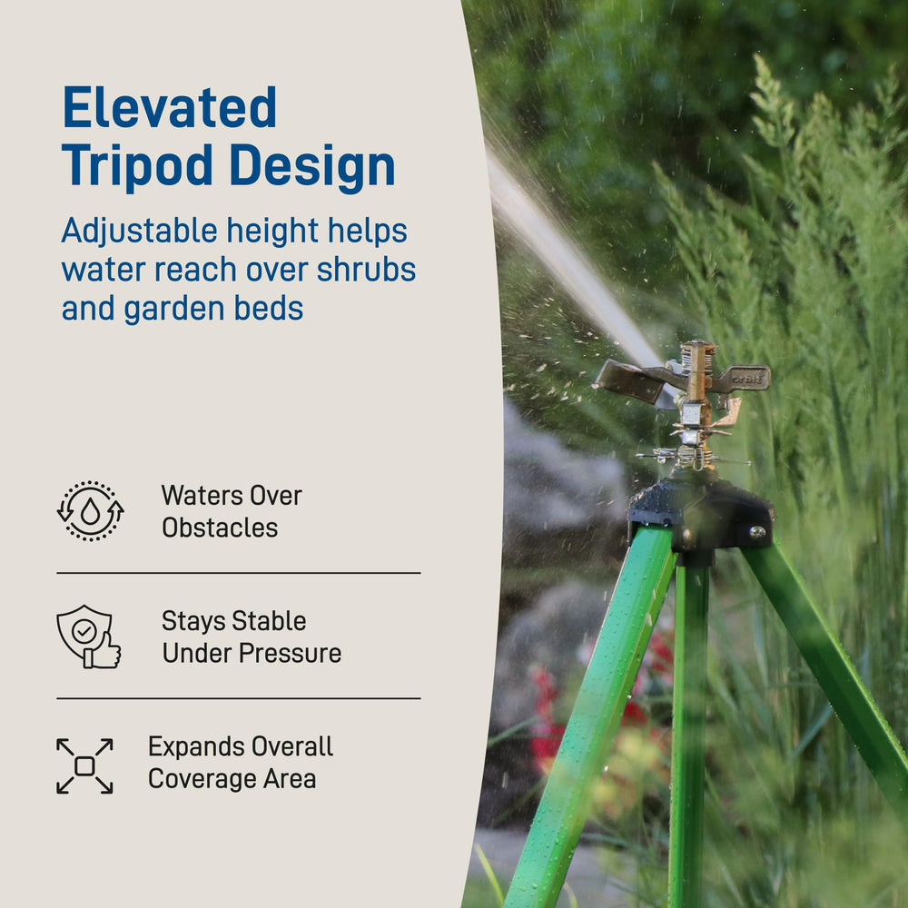 Orbit tripod leg base close-up showing stable support on turf