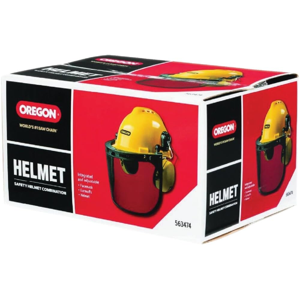 Oregon helmet worn in field setting showing visibility and comfort during cutting tasks