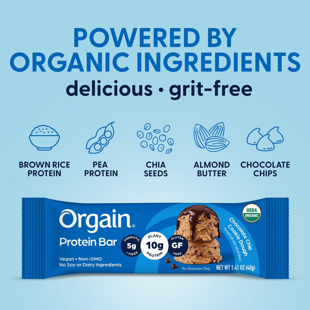 Hand holding Orgain bar after run showing on-the-go refuel convenience
