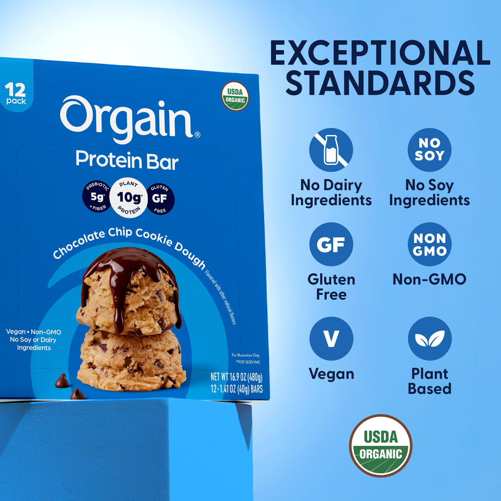 Orgain bar next to smartphone to show compact size and portability advantage