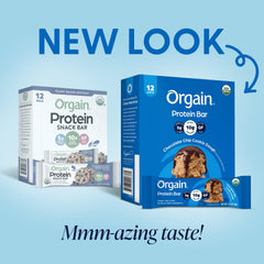 Orgain unwrapped bar close-up highlighting texture and plant-based ingredients benefit