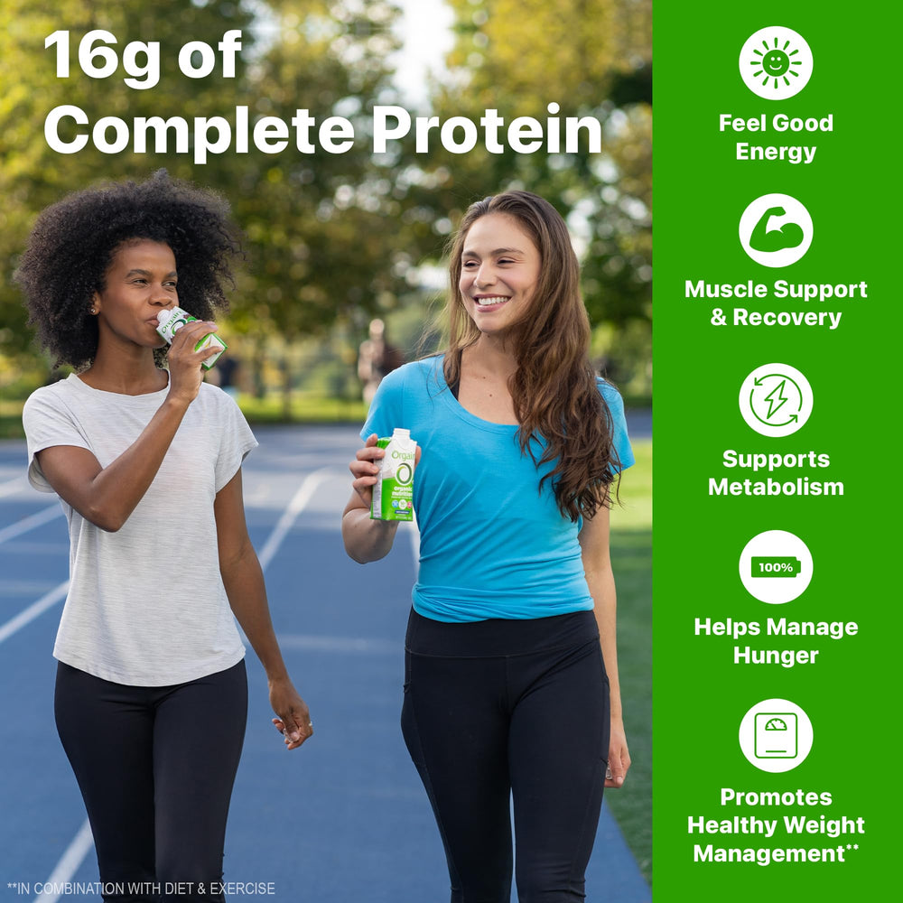 Orgain bottle in a backpack demonstrating portability and convenient on-the-go nutrition
