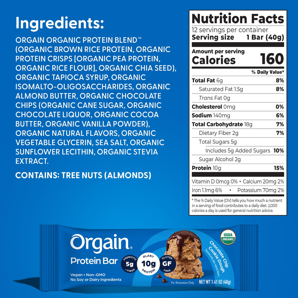 Orgain open box with twelve bars displayed for easy bulk storage convenience