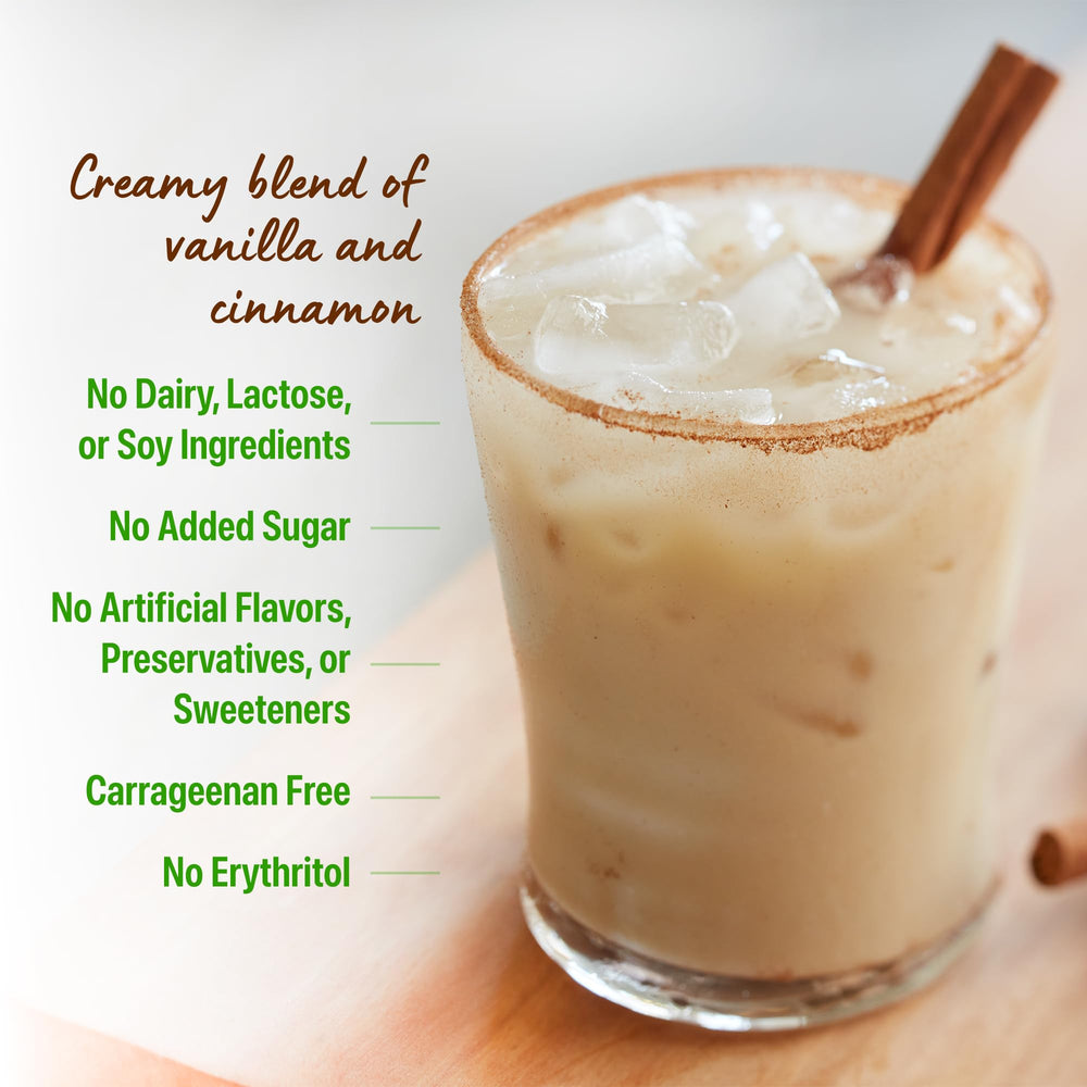 Orgain Horchata ingredients display of peas rice chia for plant-based nutrition