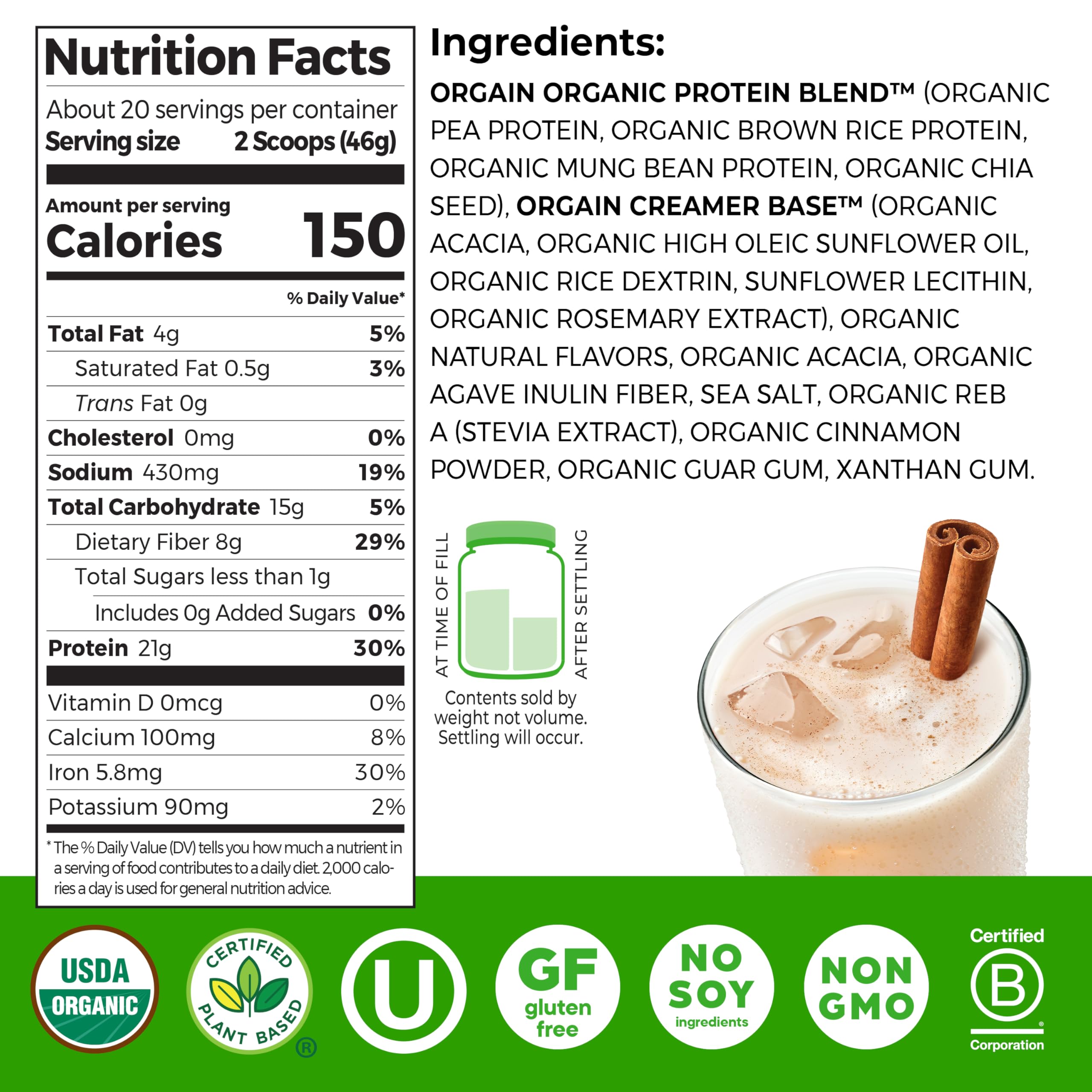 Orgain Horchata powder close-up highlighting fine texture for smooth mixes