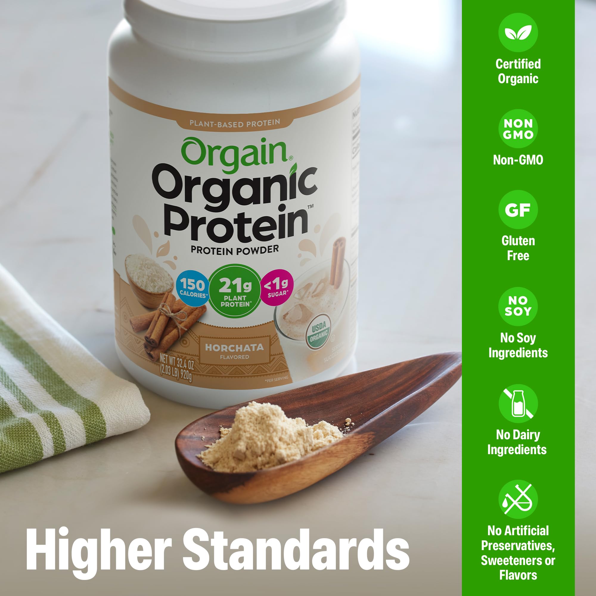Orgain Horchata prepared shake in glass showing creamy appearance and enjoyment
