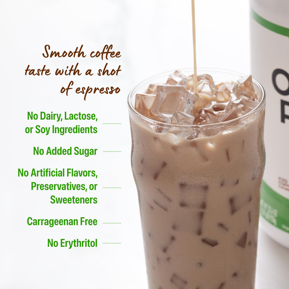 Bowl with Orgain powder and ingredients showing clean, organic components