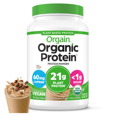 Orgain front package showing iced coffee flavor and high protein benefit